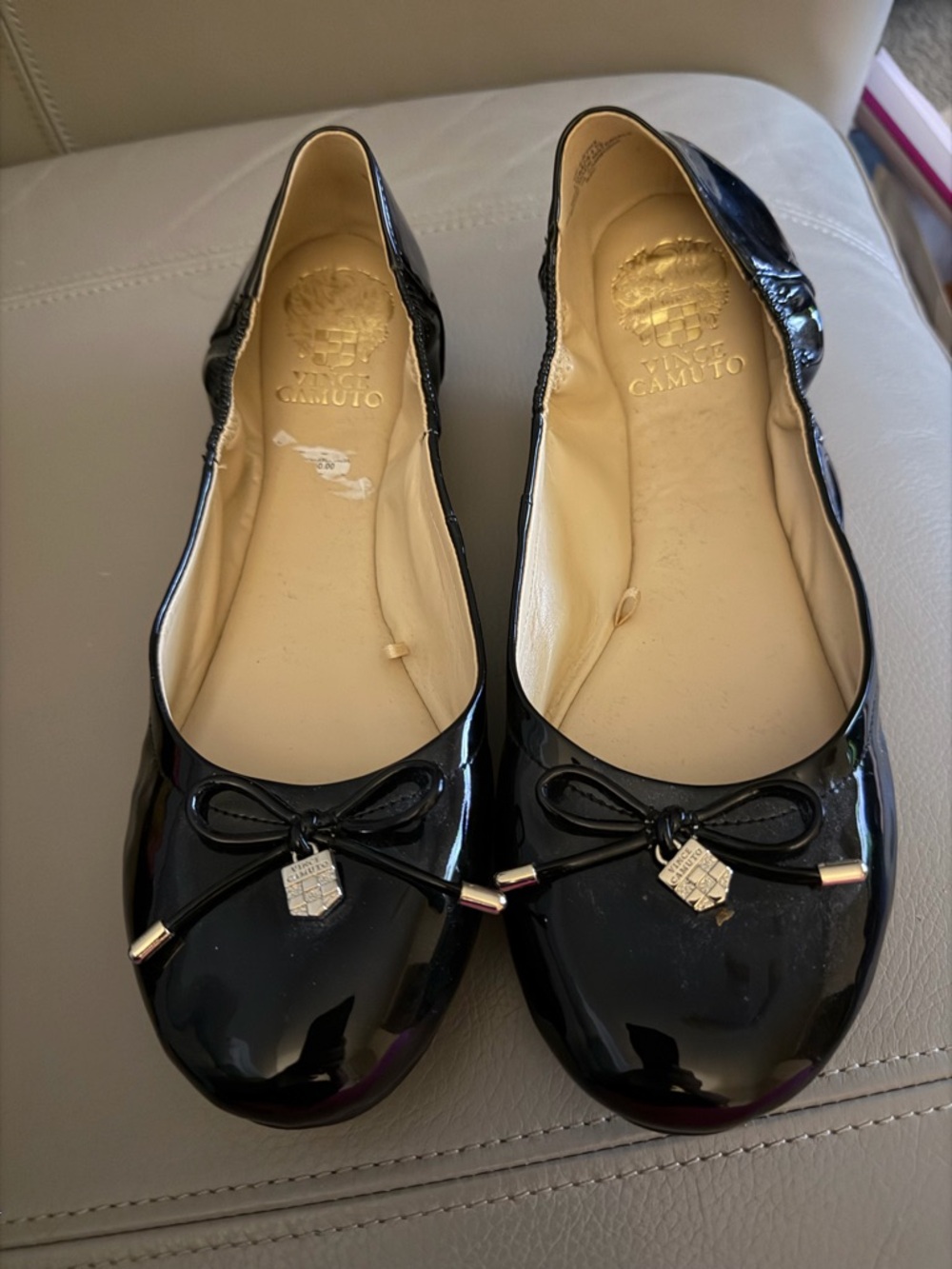 Vince Camuto Black Patent Leather Ballet Flats with Bow